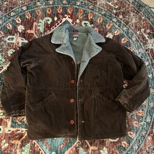 RARE Vintage Free People Brown corduroy Gray Sherpa Jacket
